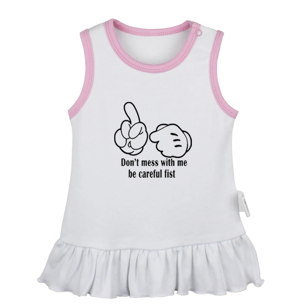 Don't Mess With Me Be Careful Fist Sweet kiss of love Newborn Baby Girls Dresses Toddler Sleeveless Dress Infant Cotton Clothes