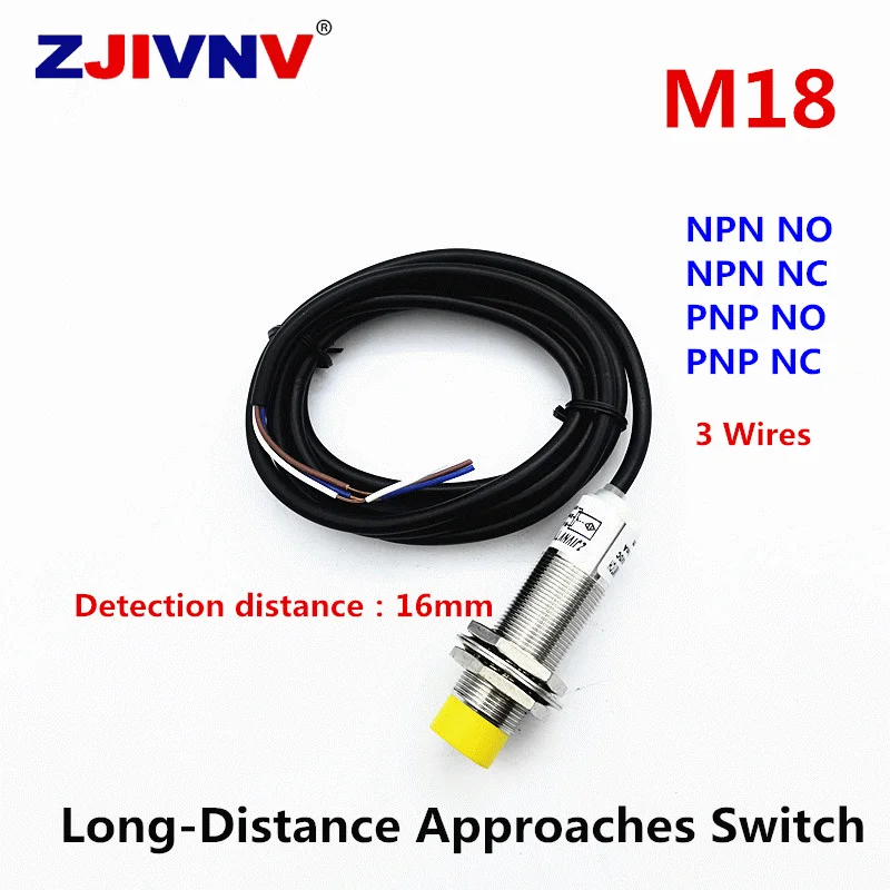 18mm NPN PNP Non-flush/Flush Long-Distance Compact Volume Proximity Switch NO/NC 3 Wires Detection Distance 8mm/16mm LM18