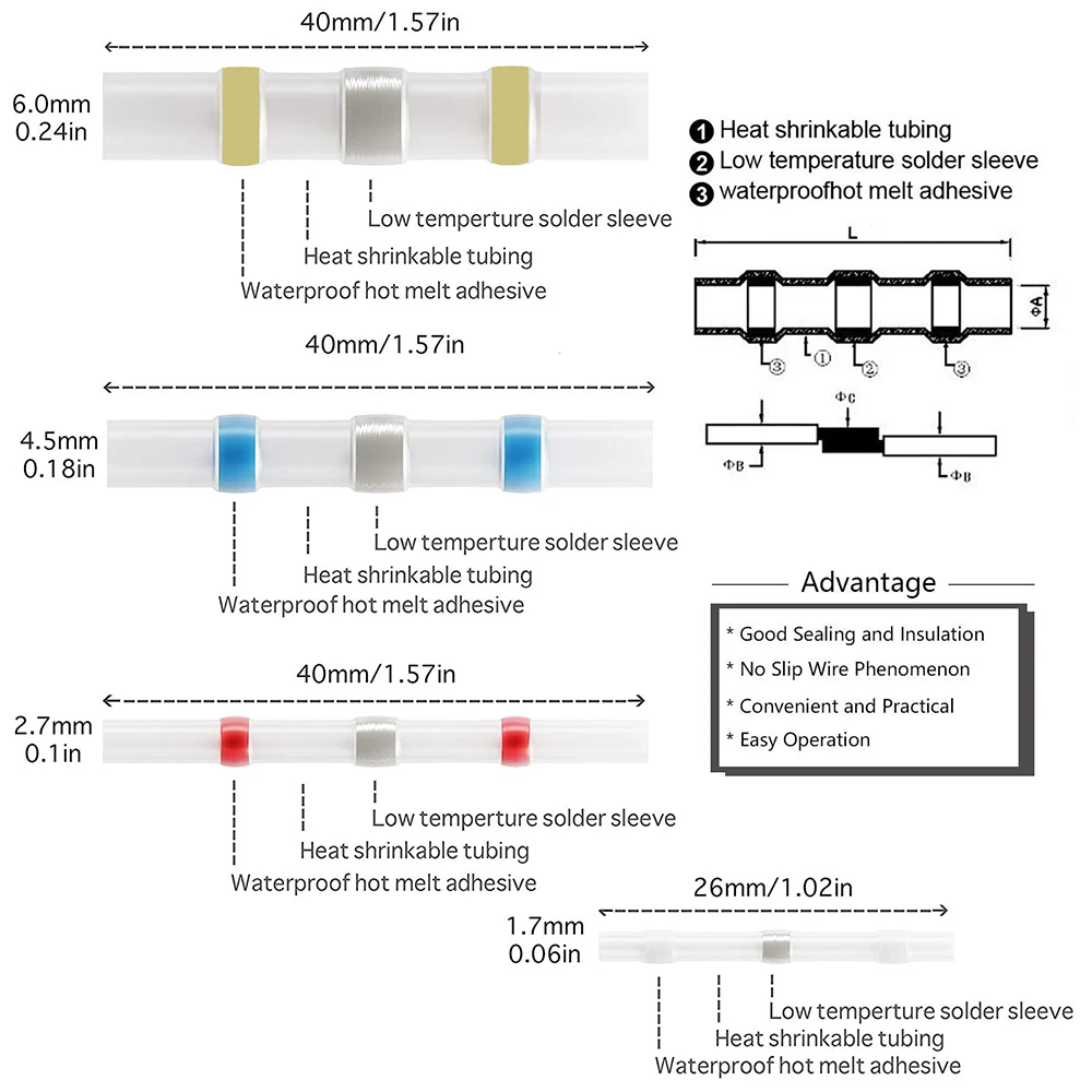 10/25/50PCS AWG 10-26 Waterproof Solder Seal Sleeve Splice Terminals Heat Shrink Electrical Wire Butt Connectors Marine