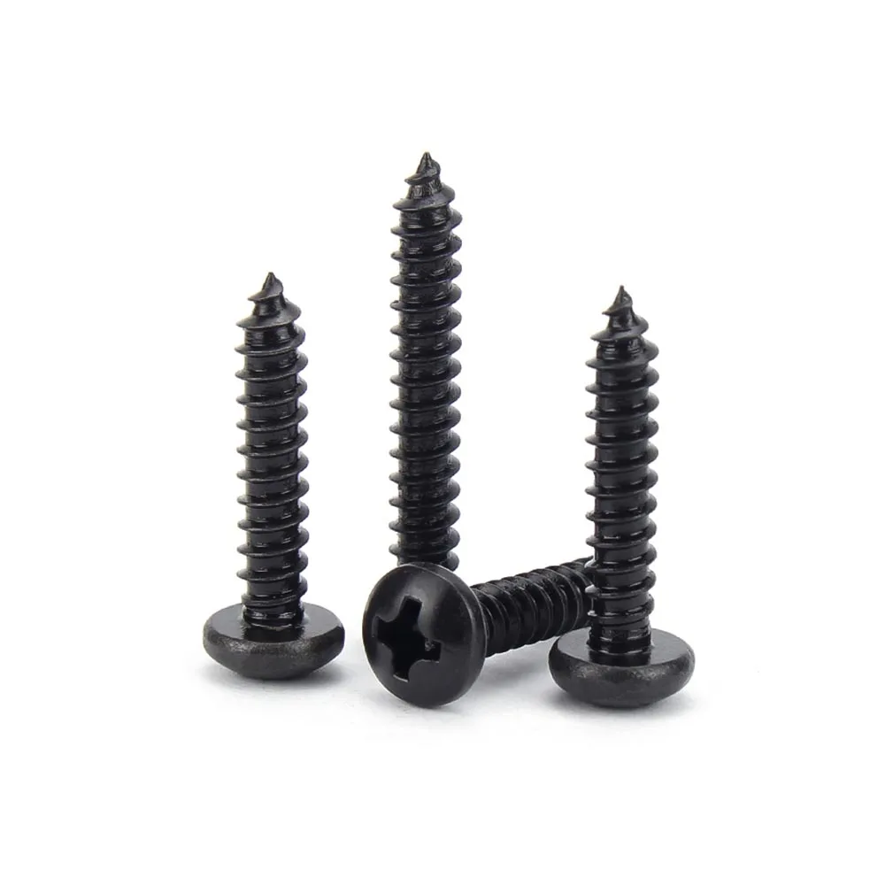 5/50pcs Black 304 Stainless Steel Phillips Pan Head Self Tapping Screws M3.5-M6.3, Cross Recessed Sheet Metal Wood Screws‌
