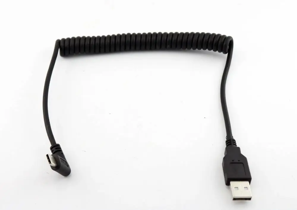 1pc 1.5M USB 2.0 A Male to USB 3.1 Type C Right Angle Male Charging Spiral Coiled Connector Cable Black