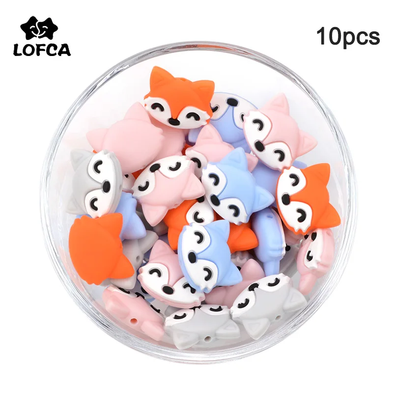 

LOFCA 10pcs Fox Silicone Beads BPA Free Silicone Teether Food Grade Baby silicone teething beads Chew Toy Pacifier Chain Making