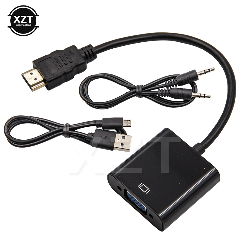 Kompatybilny z HDMI na kabel adaptera VGA męski na żeński konwerter 1080P VGA Jack 3.5 przewód AUX USB zasilanie do komputera projektor do laptopa TV