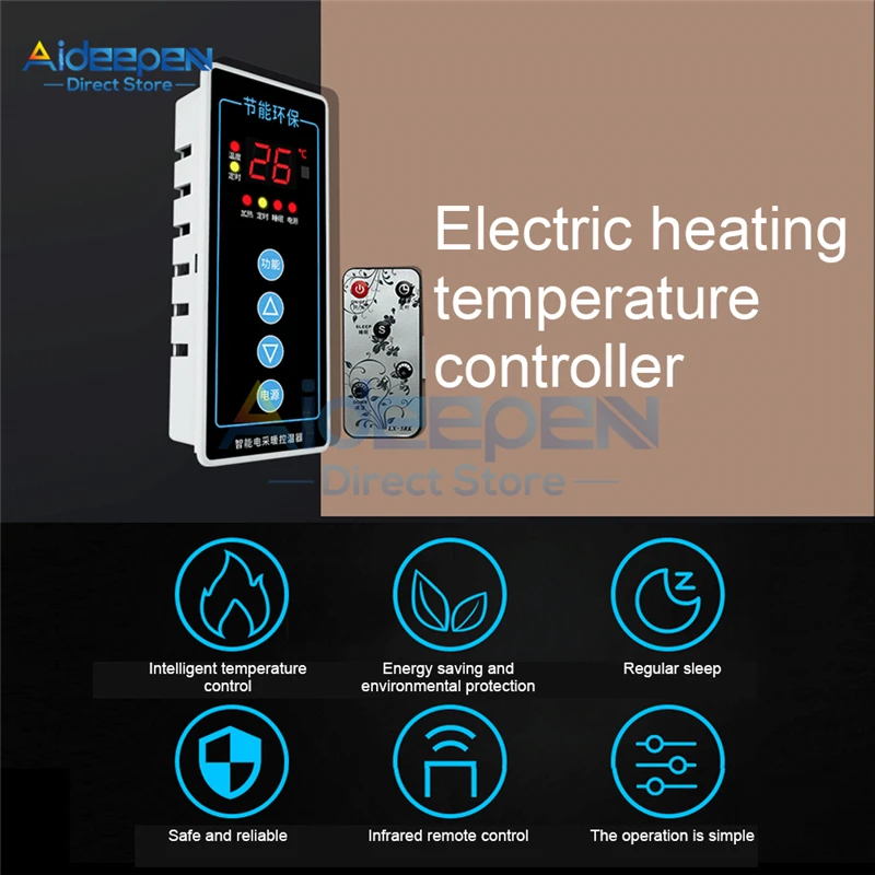 AC 110V-220V 2500W High Power Intelligent Thermostat Room Electric Floor Heating Temperature Controller Infrared Remote Control