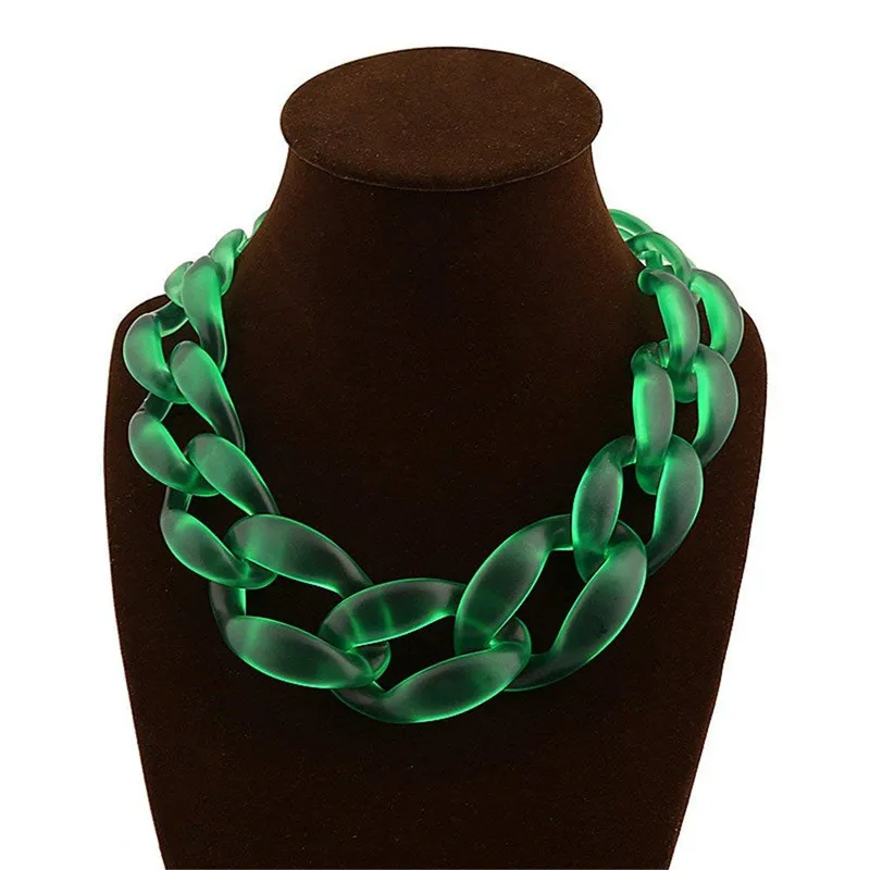 FishSheep New Frosted Olive Green Acrylic Choker Necklace For Women Resin Big Chunky Chain Pendant Necklaces 2021 Fashion Jewelr