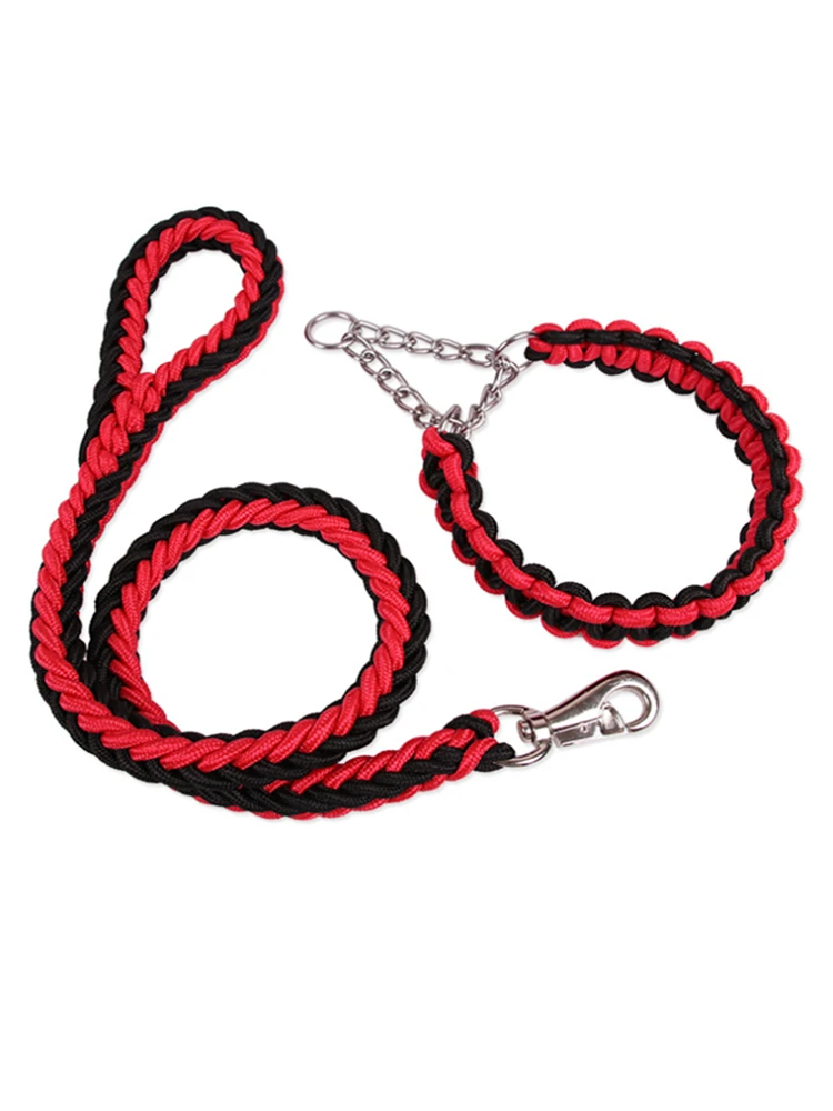 17 colors Length Double Strand Rope Large Dog Leashes Metal P Chain Buckle National Color Pet Traction Rope Collar Set 1.2M A 21