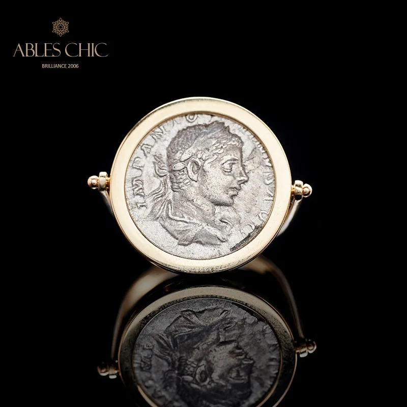 Ables Chic Solid 9K Gold Authentic Byzantine Ancient Silver Coin Ring cum Pendant Roman Emporor Bust Rings