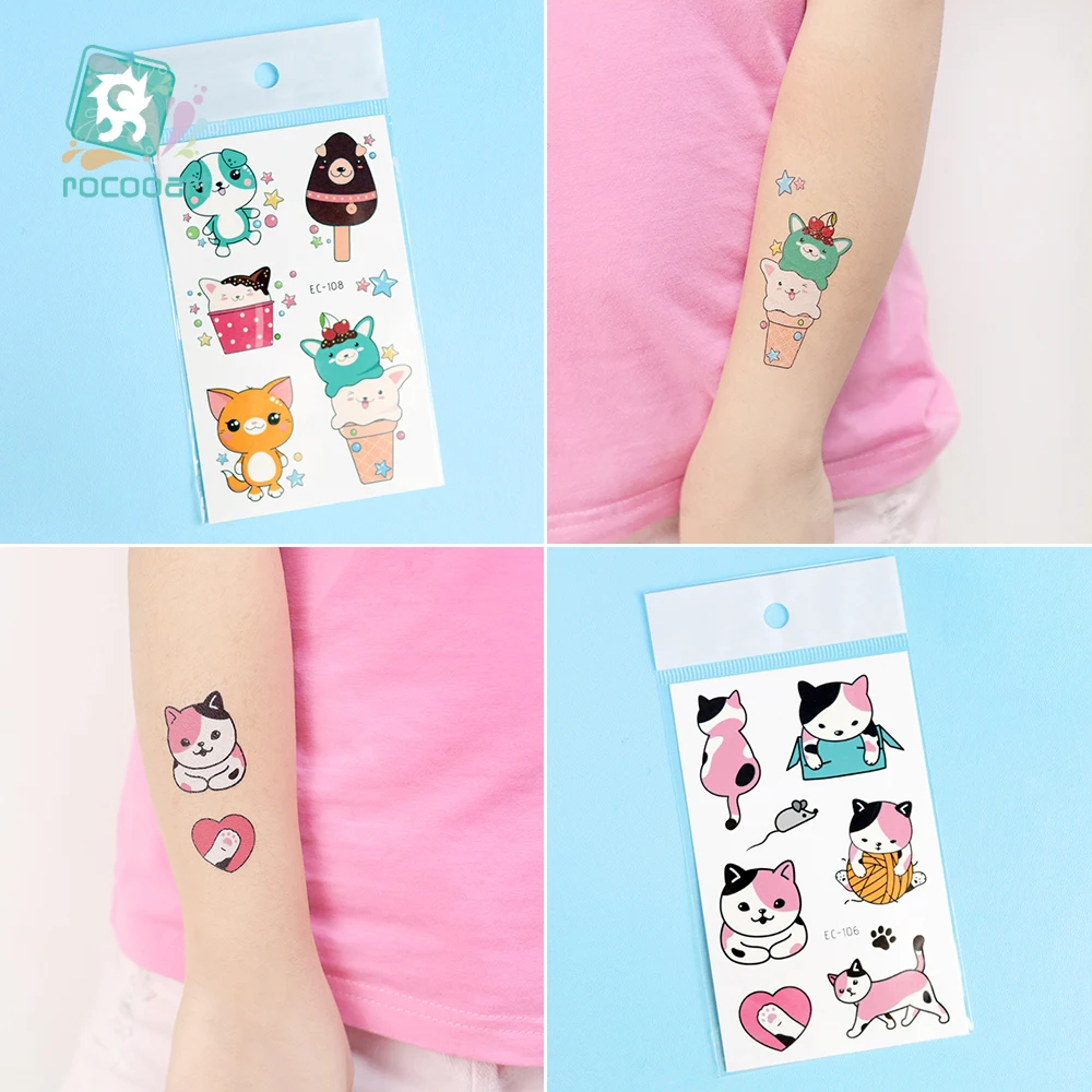 Kids Cartoon Animals Waterproof Temporary Tattoo Cute Pet Cats Dogs Tattoo Stickers Children Boy Girl Fake Body Art Flash Tatoo