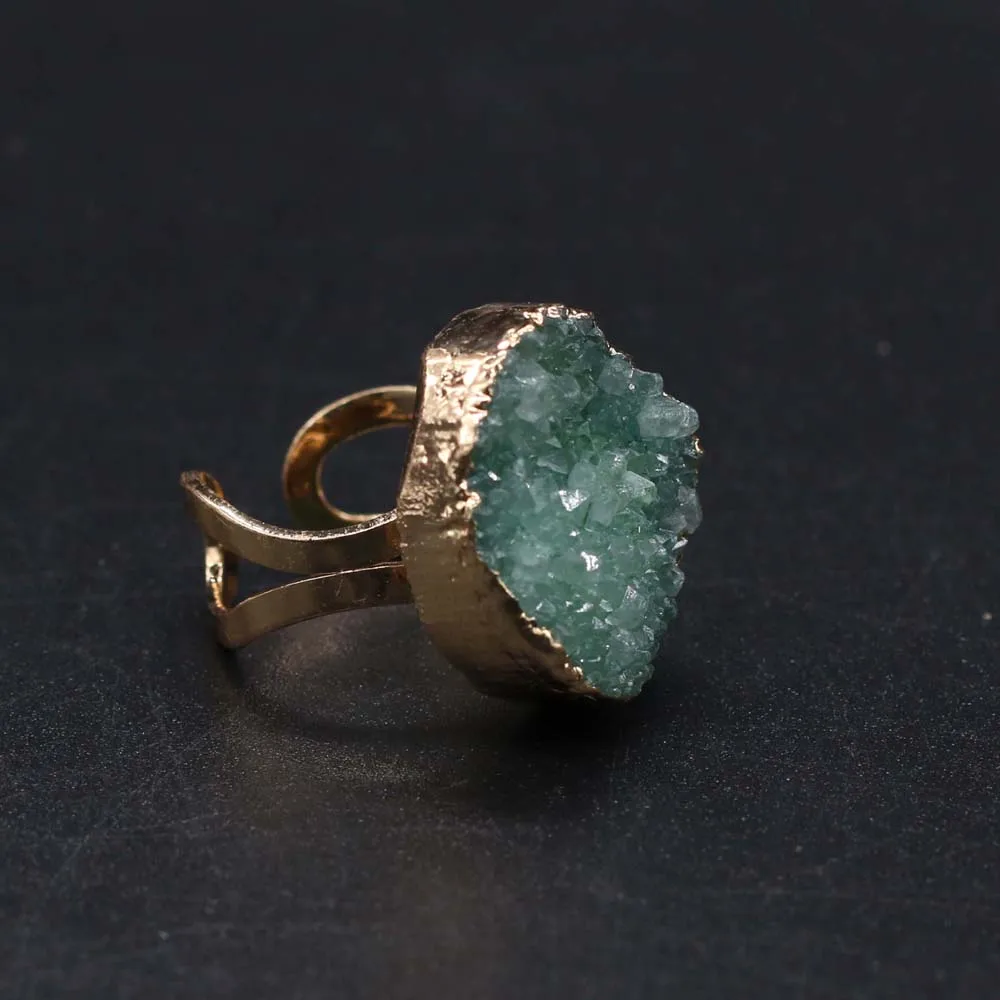 Irregular Agates Druzy Ring Adjustable Statement Rings Natural Stone Quartz Rings For Women Jewelry