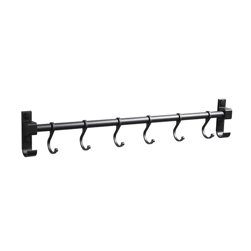 Wall Mounted Kitchen Organizer Hanging Rod Space Aluminum Free Punch Hook Bar Storage Rack Utensil Sundry Hooks Kitchen Supplies