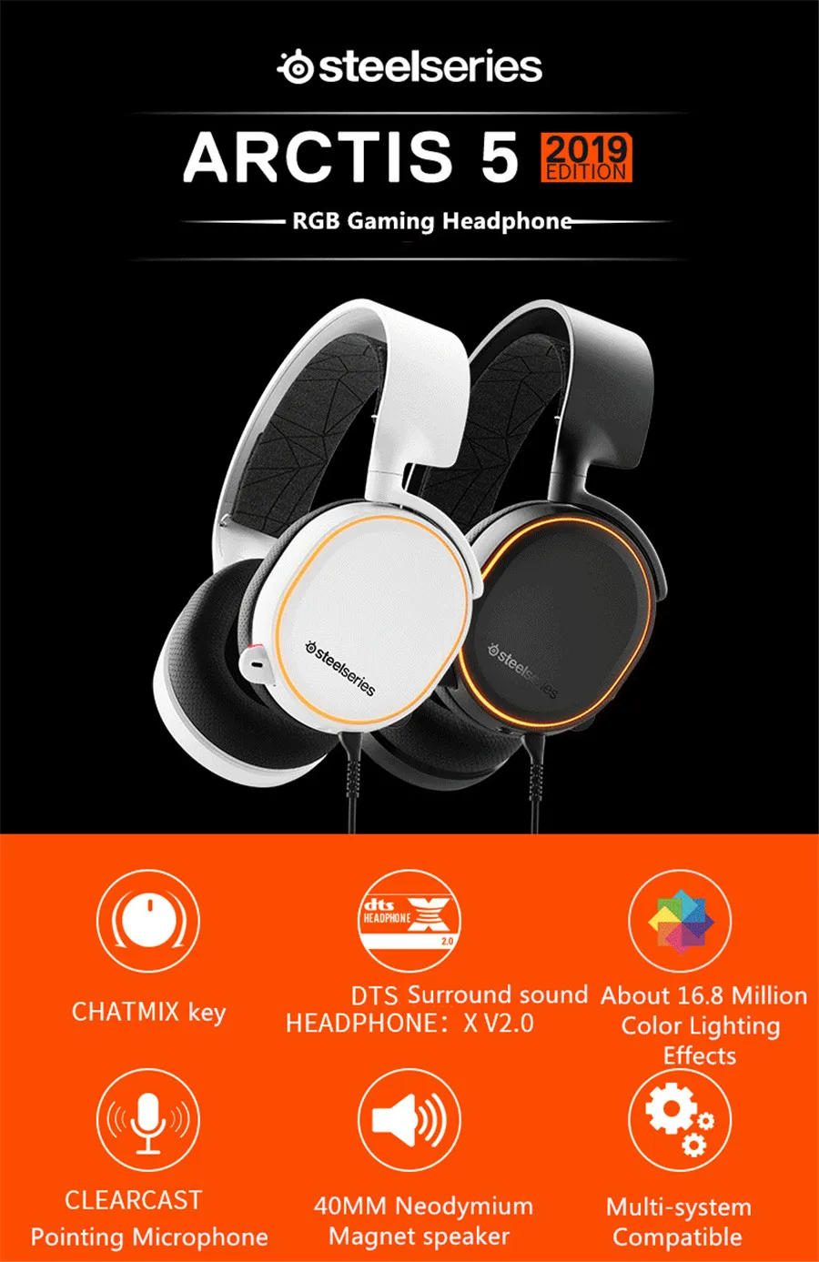 Original 2019 Edition SteelSeries Arctis 5 DTSXV2.0 RGB