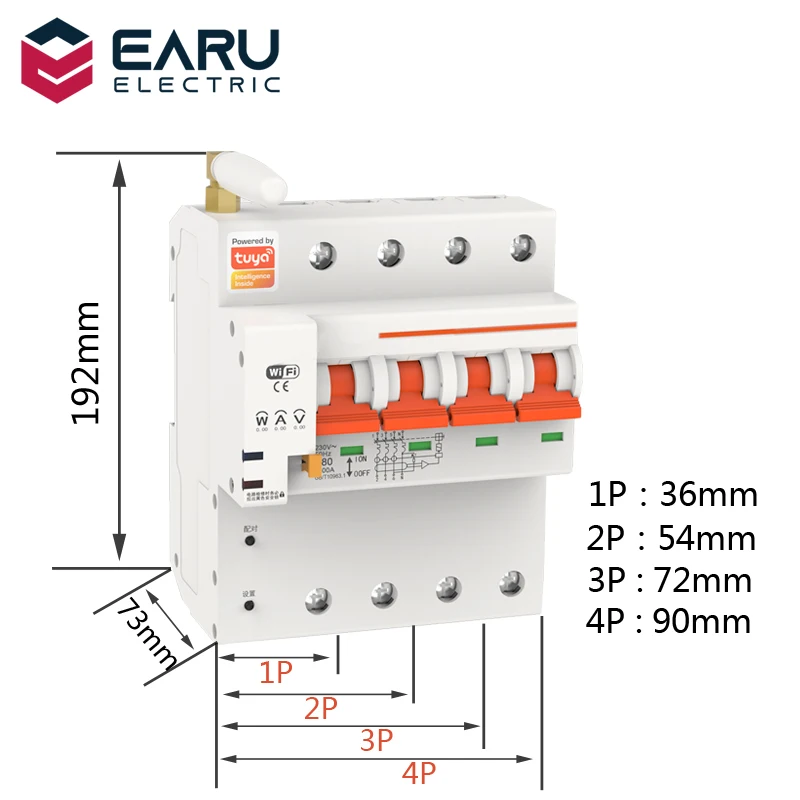 TUYA 1-4P 10-100A 220V Smart WIFI Circuit Breaker Switch Power Energy Consumption kWh Meter Voltmeter Ammeter Voltage Monitor