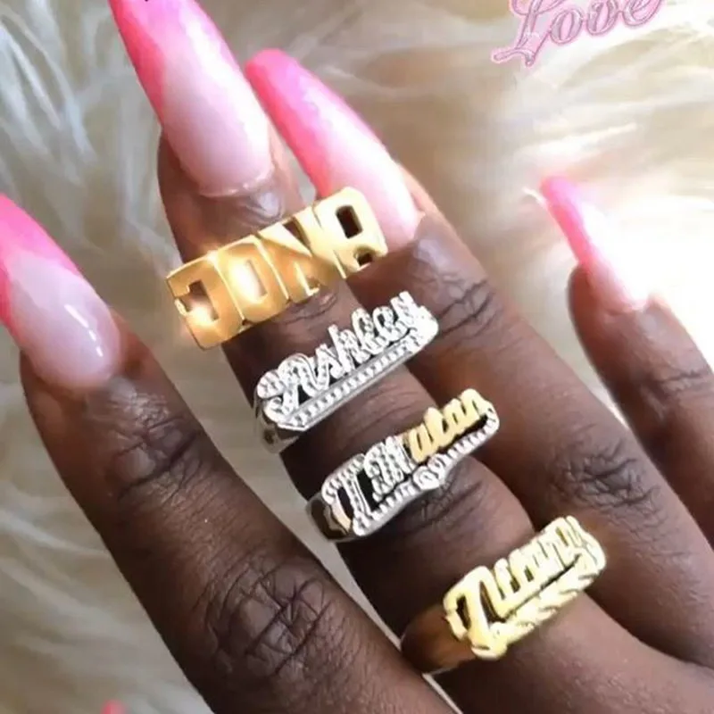 

2021 New Custom Name Ring Gold Personality Hip Hop Ring Women Fashion Punk Letter Ring Gift