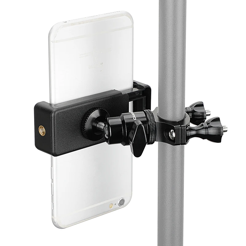 CAMVATE Rod Clamp Mount Holder (18mm -32mm) With Smartphone Clip & Adjustable Ball Head 1/4