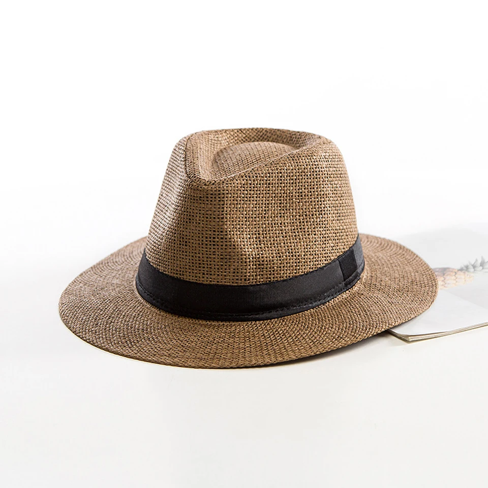 Summer Straw Hat for Men Women Sun Beach Hat Elegant Jazz Panama Hats Fedora Wide Brim Sun Protection Cap with Black Belt