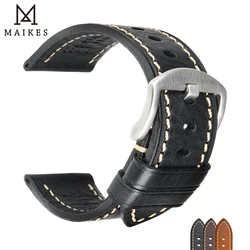 MAIKES Top Quality Vintage Genuine Leather Watchbands Steel Pin Buckle Watch Band Strap for 18mm 20mm 22mm Smart Watch Belt