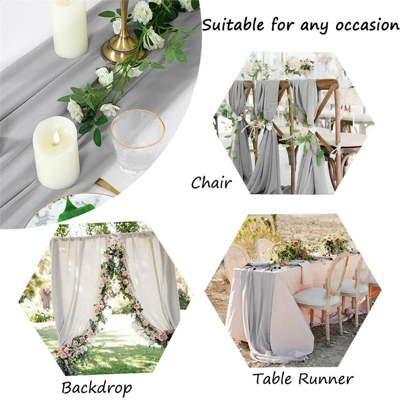 10PCS/Lot Chiffon Table Runner Wedding Sheer Gauze Dining Table Decoration Boho Wedding Engagement Party Banquet Tablecloth Rent