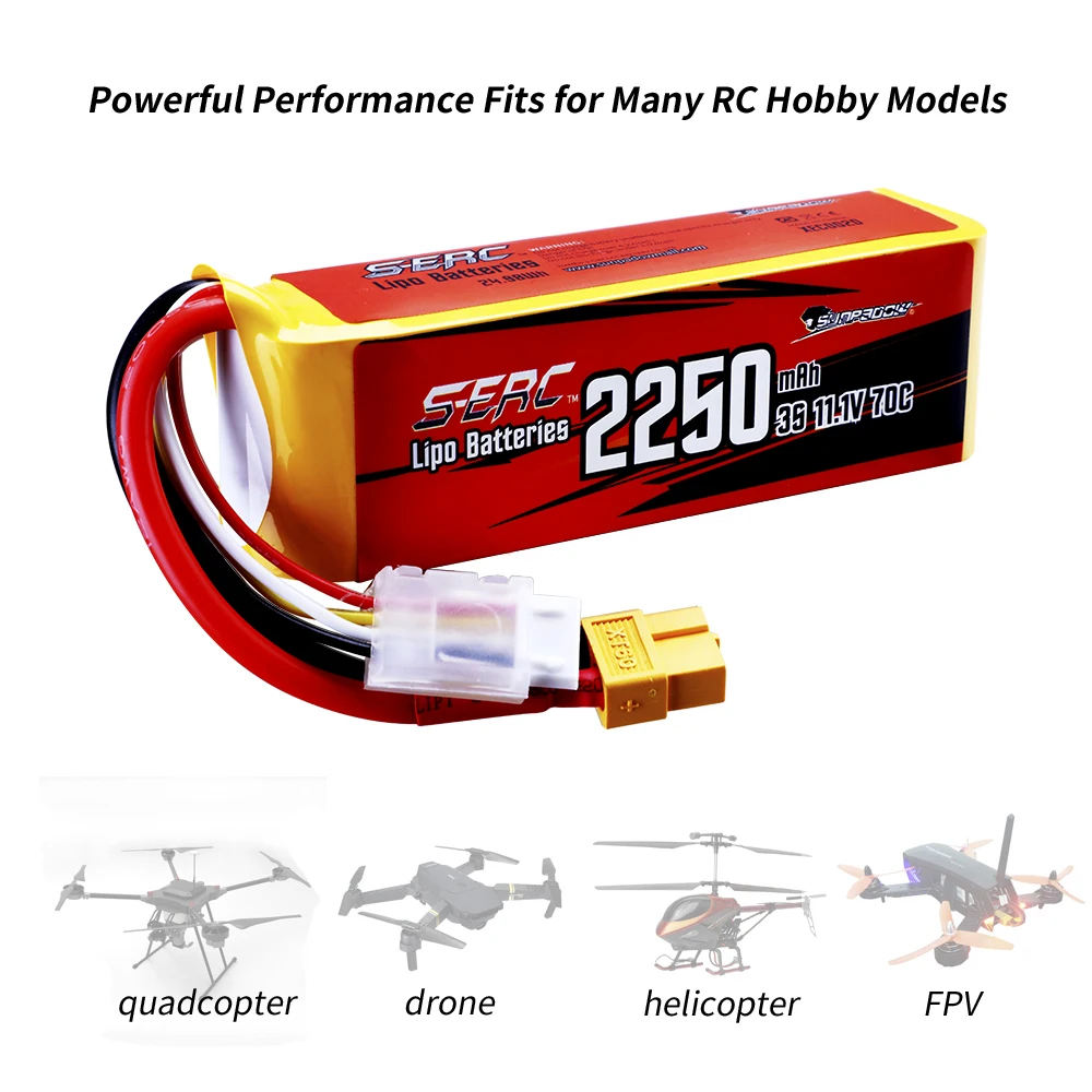 SUNPADOW 3S RC Lipo Battery 2250mAh 11.1V 60C with XT60 Rechargeable for RC Airplane Receiver Quadcopter Helicopter Drone FPV