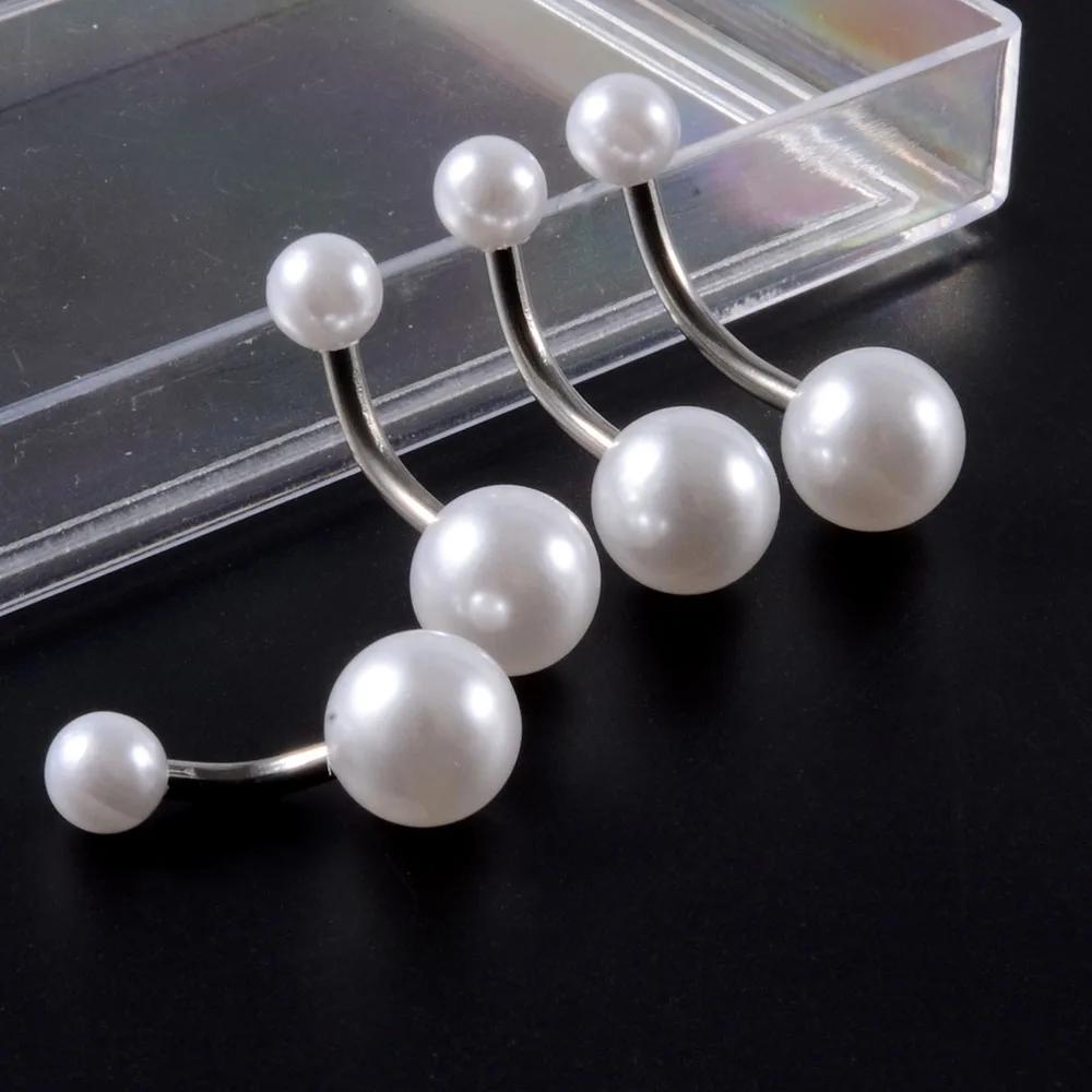 1PC Stainless Steel Acrylic  Pearl Navel Piercing Belly Navel Ring with Hoop Ring Belly Navel Buttom Body Piercing Jewelry 14G