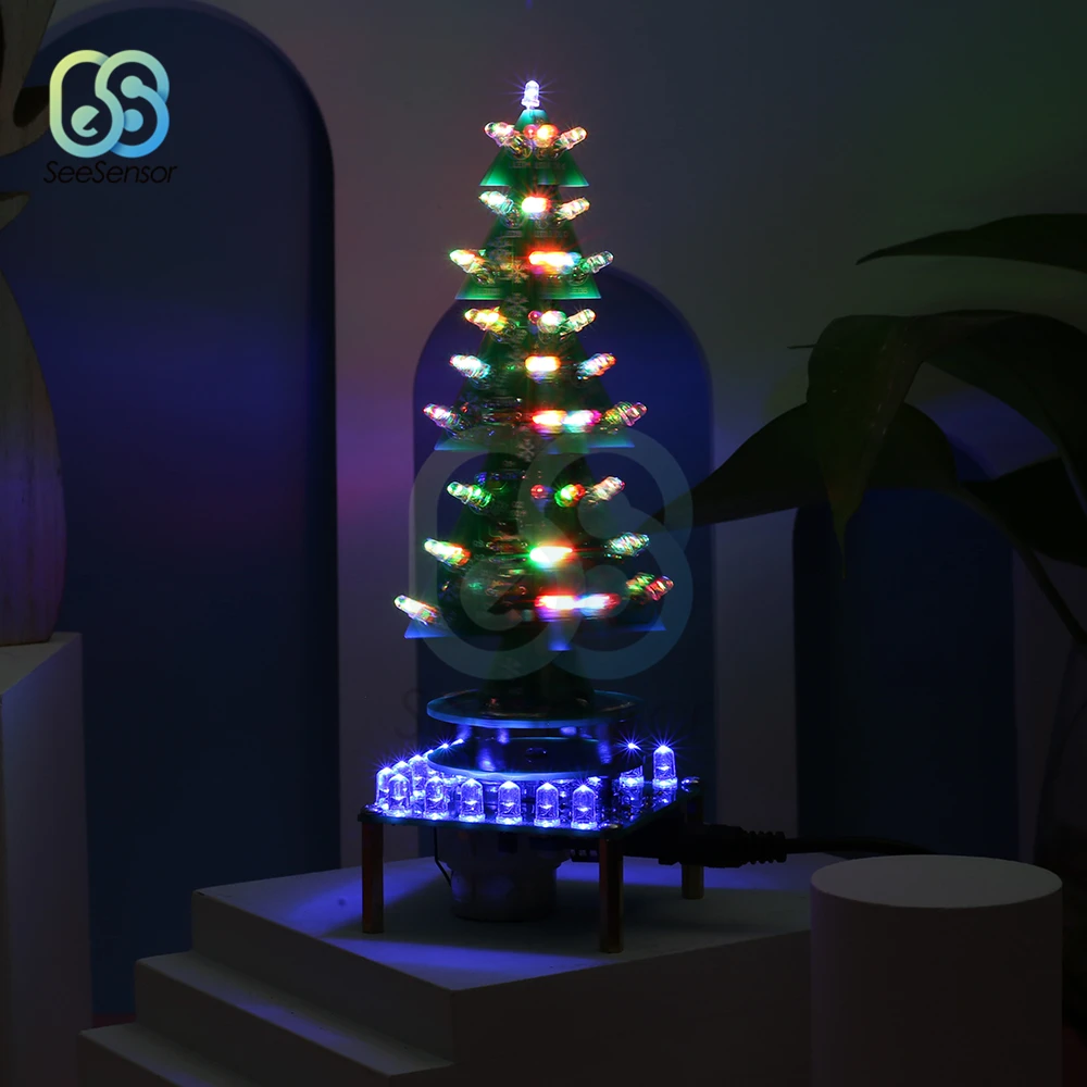 Colorful Rotating Music Three-Dimensional 3D Christmas Tree LED DIY Kit 7 Color LED Flash Circuit Kit Electronic Fun Suite