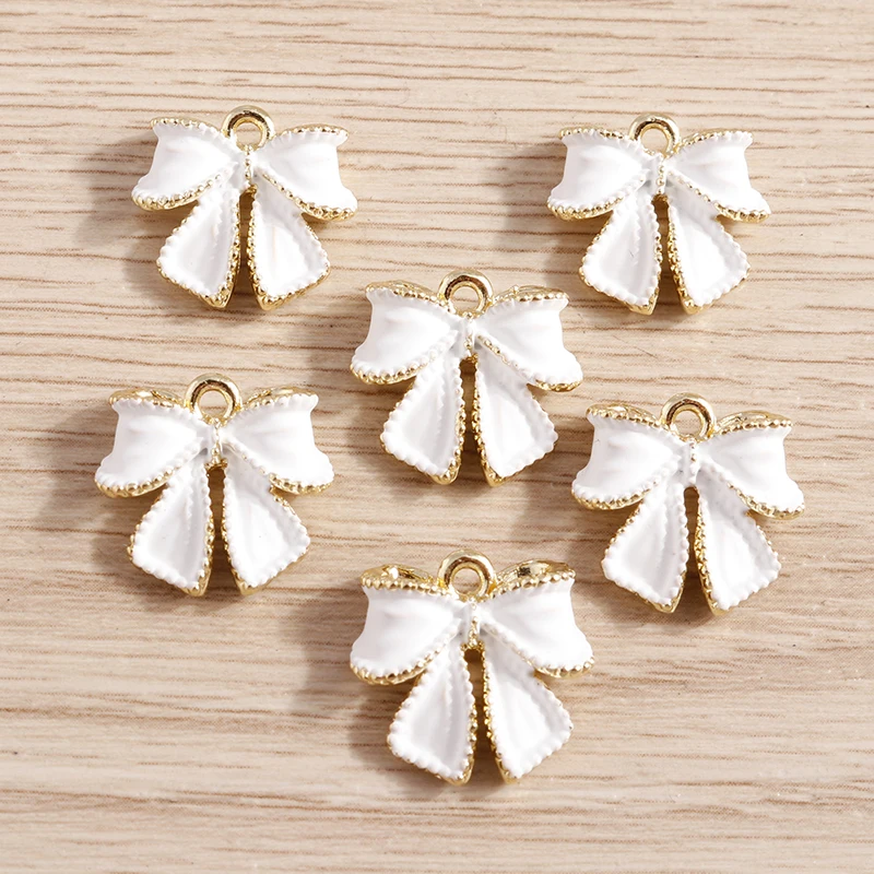 5 Stück 16 x 15 mm niedliche Emaille-Bowknot-Charms-Anhänger für Schmuckherstellung, Tropfen-Ohrringe, Halsketten, Armbänder, DIY-Bastelzubehör – Detail 3