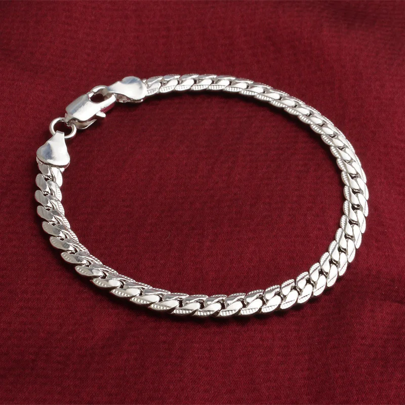 Pure Silver 925 Bracelets for Men 5mm Chain Link Bracelet & Bangles Wristband Costume Male Statement Jewelry Accessories Gifts