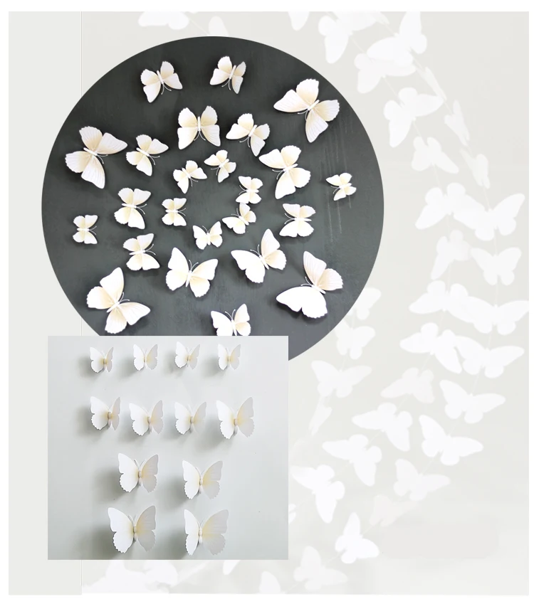 12Pcs 3D PVC White Black Butterfly Glue Wall Sticker Home Decor Wall Decals Decorative Butterflies On Wall Magnet Fridge Sticker