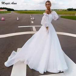 Magic Awn Boho Wedding Dresses For Women 2024 Detachable Puffy Sleeves White Princess Organza Beach A-Line Bridal Gowns Vestidos
