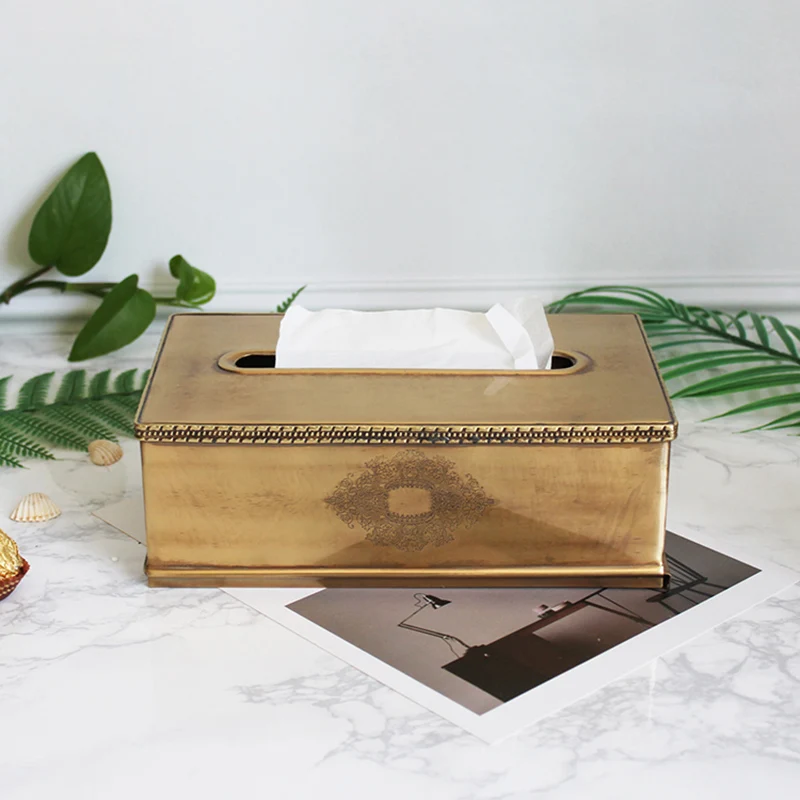 

Tissue Boxes коробка для салфеток Nordic Style Brass Pure Copper Vintage Simple Carved Table Napkin Box Creative Decoration