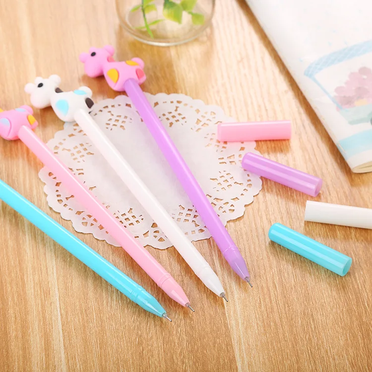 

24 pcs Creative red deer gel pen cute learning stationery cartoon silicone head pen wholesale kawaii school supplies