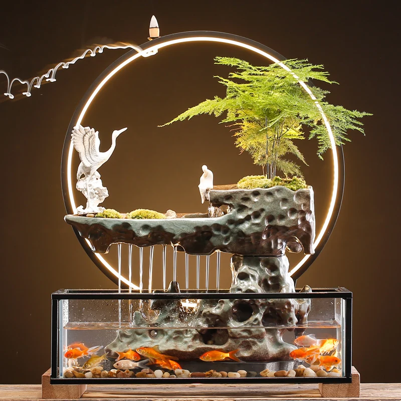 New Chinese style water making money creative fish tank fountain office living room desktop decoration ornaments opening gifts