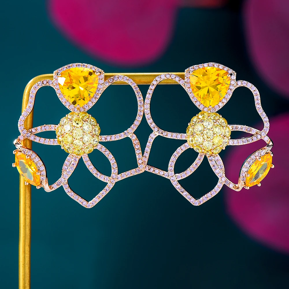

missvikki NEW Trendy Luxury Daisy Flowers Cluster Earrings For Women Wedding Cubic Zircon Crystal African Dubai Bridal Earrings