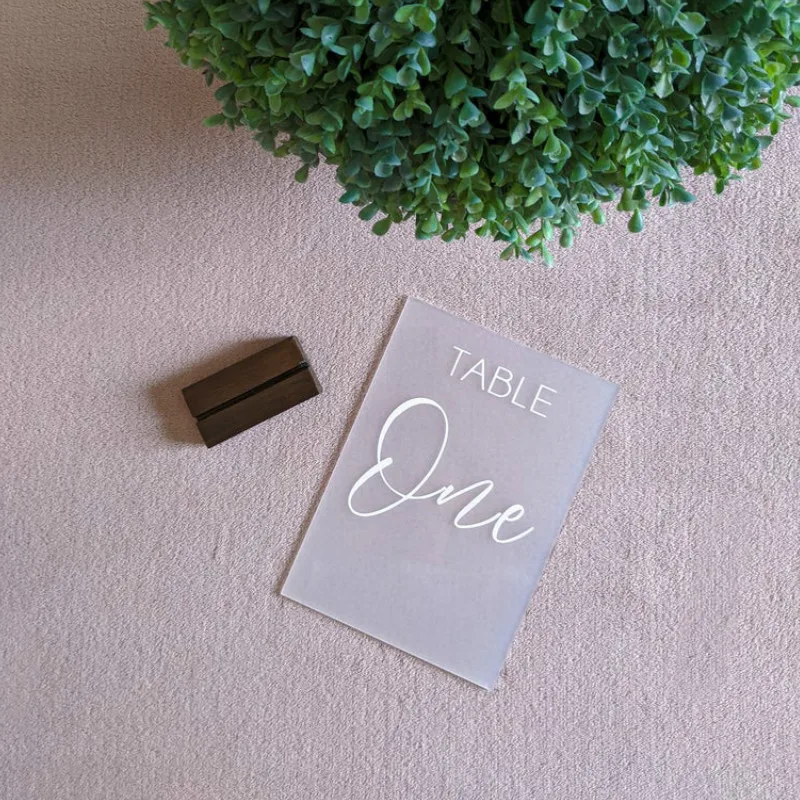 

Acrylic Table Number Sign with wood stand Wedding Signage Frosted table numbers Personalised Unique Event Decor