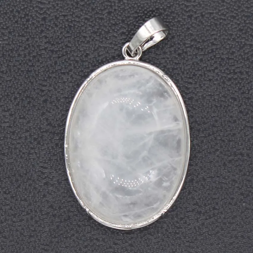 Crystal Quartz Oval Stone Pendant Natural Rose Quartz Tiger Eye Labradorite Agate Stone Pendant Wedding Decoration Charm Jewelry