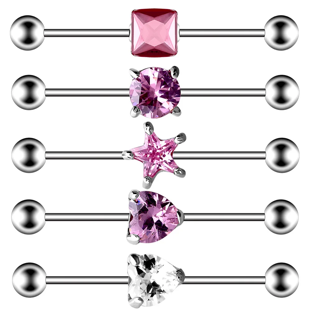 316L Surgical Steel Skull Industrial Barbell Earring Pink Zircon Ear Rings Piercing 14G Helix Piercing Cartilage Body Jewelry