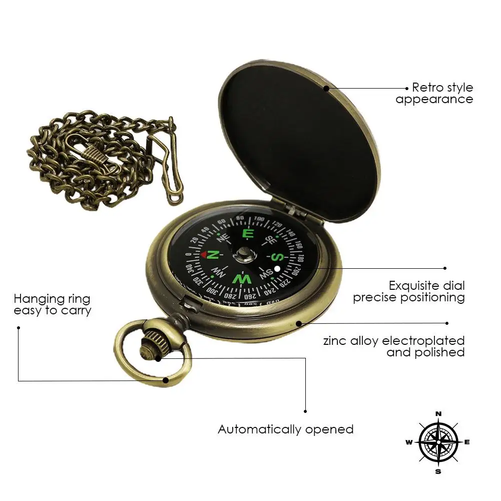 Taschenuhren schöne Kompass muster Vintage Bronze Quarz Taschenuhr mit Kette Halskette für Frauen und Männer