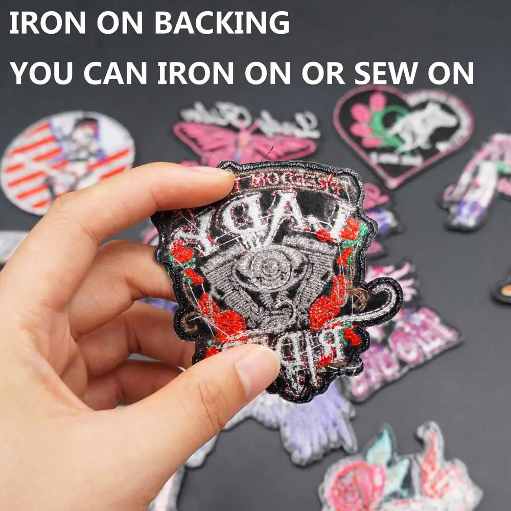 Lady Rider Embroidered Iron on Biker Patches Bad Girl Badge Motorcycle Knight Leather Vest Decoration Accessories  Appliques