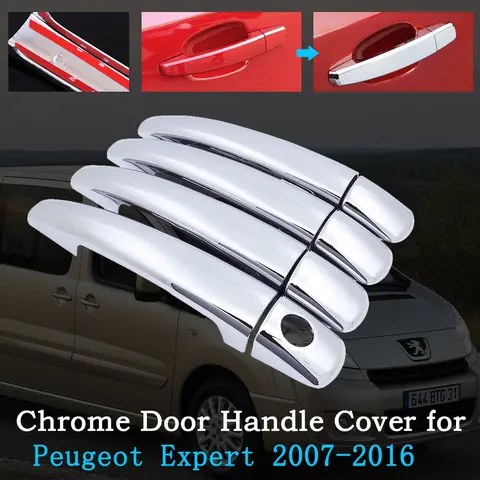 Chrome Car Door Handle Cover for Peugeot Expert Tepee 2007~2016 Trim Set Exterior Accessories 2009 2010 2011 2012 2013 2014 2015 10 best sales peugeot expert 2008 - №6