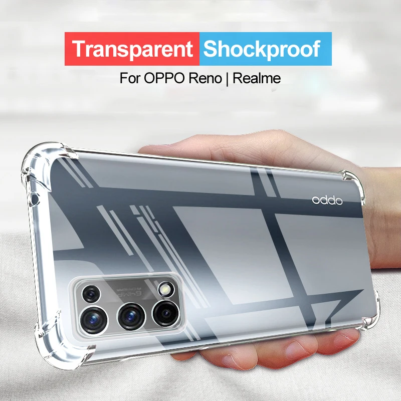 Transparent Case For OPPO RENO 5 4 Pro Plus 5Z 5G A15 A93 A55 A74 A54 Shockproof Cover Realme V13 V15 8 C21 C20 C11 6 Pro X50 GT