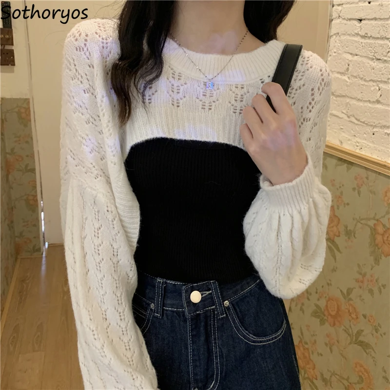 Cropped Shrugs Women Tender Stylish Gentle Slouchy Hollow Out Sweaters Spring Female Sun-proof Bolero Casual O-neck Chic Design