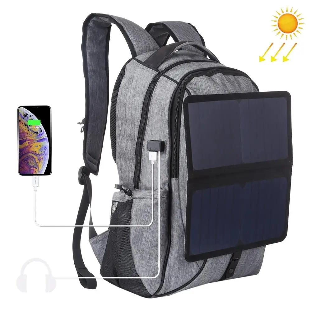 

HAWEEL 14W Foldable Removable Solar Power Outdoor Portable Canvas Dual Shoulders Camera Backpack, USB Output: 5V 2.1A Max