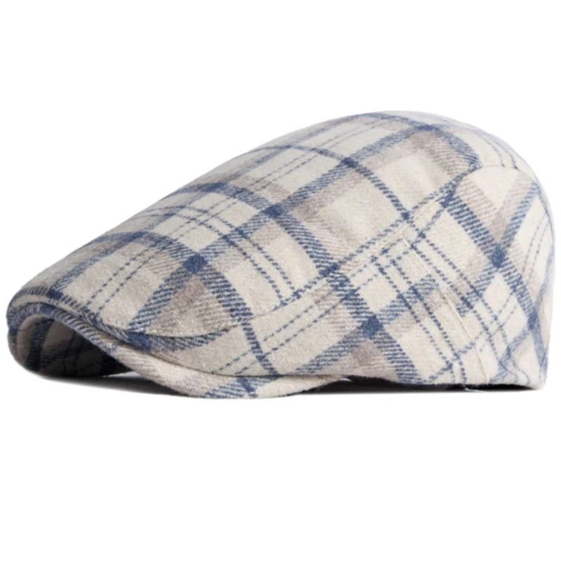 HT3708 New Autumn Winter Cap Hat Men Women Wool Beret Cap Male Female Plaid Artist Painter Beret Hat   Flat Cap Berets