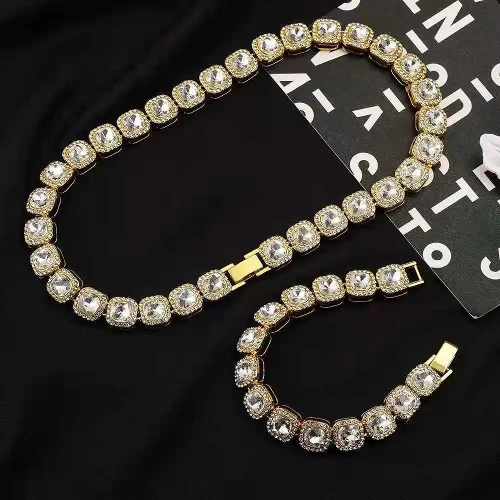 Luxury Wristwatch Necklace Bracelet Iced Out Watch for Men 10mm Tennis Chain Hip Hop Rock Miami Bling Jewelry Set Couple Choker