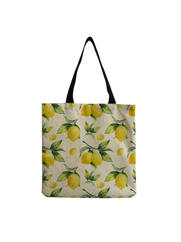 Eco Protection Foldable Large Capacity Tote Bright Colors Refreshing Lemon Printed Shoulder Bags Daily Storage Outdoors Packs