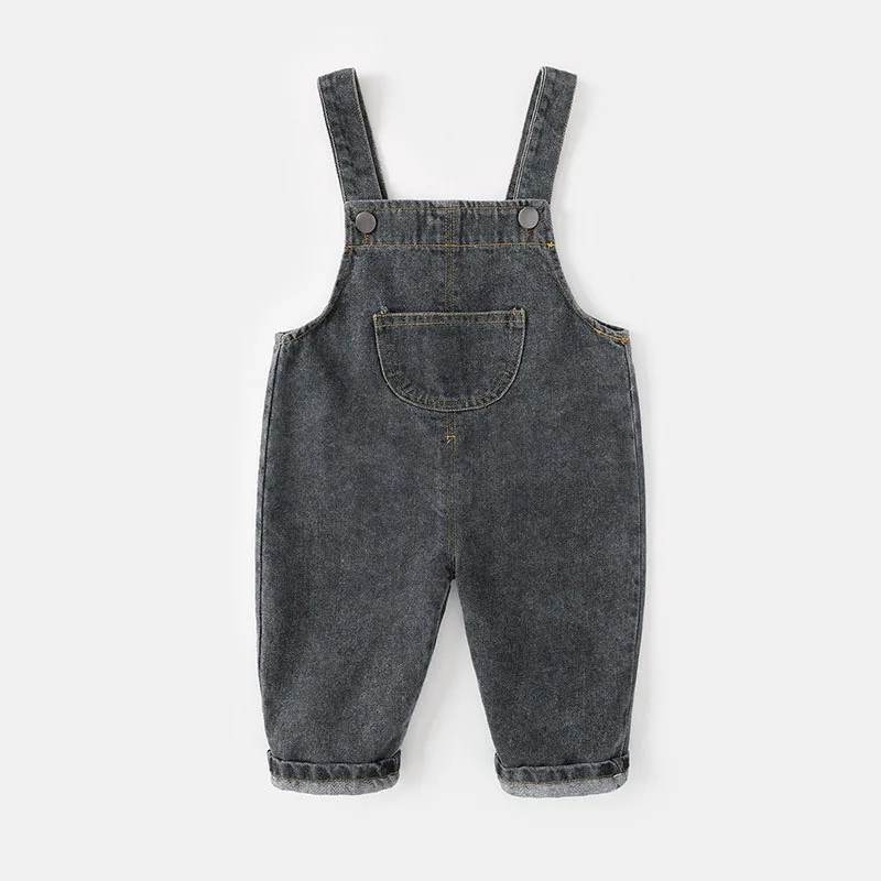 Simple Solid Color Baby Denim Overalls Casual Versatile Children's Jean Trousers Spring and Autumn Boys Girls Universal Overalls
