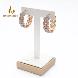 JRH 2-Color Gold Plating Hoop Earrings For Women Luxery Zircon CZ Earrings For Wedding Dubai Bridal Earring Fashion Jewelry