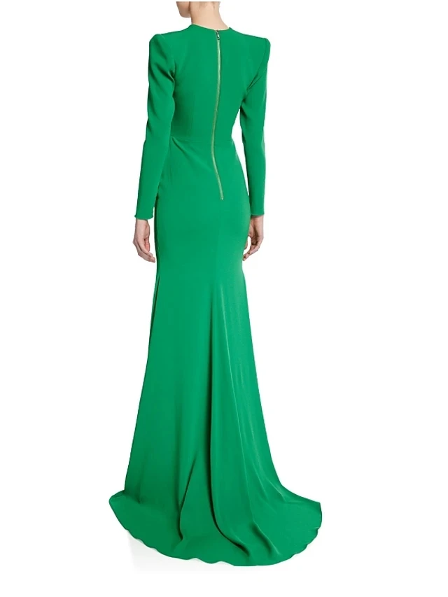 Vestido Formal De noche árabe De Dubái, vestido De fiesta De graduación De manga larga con cuello De pico, elegante, verde, sirena, 2023