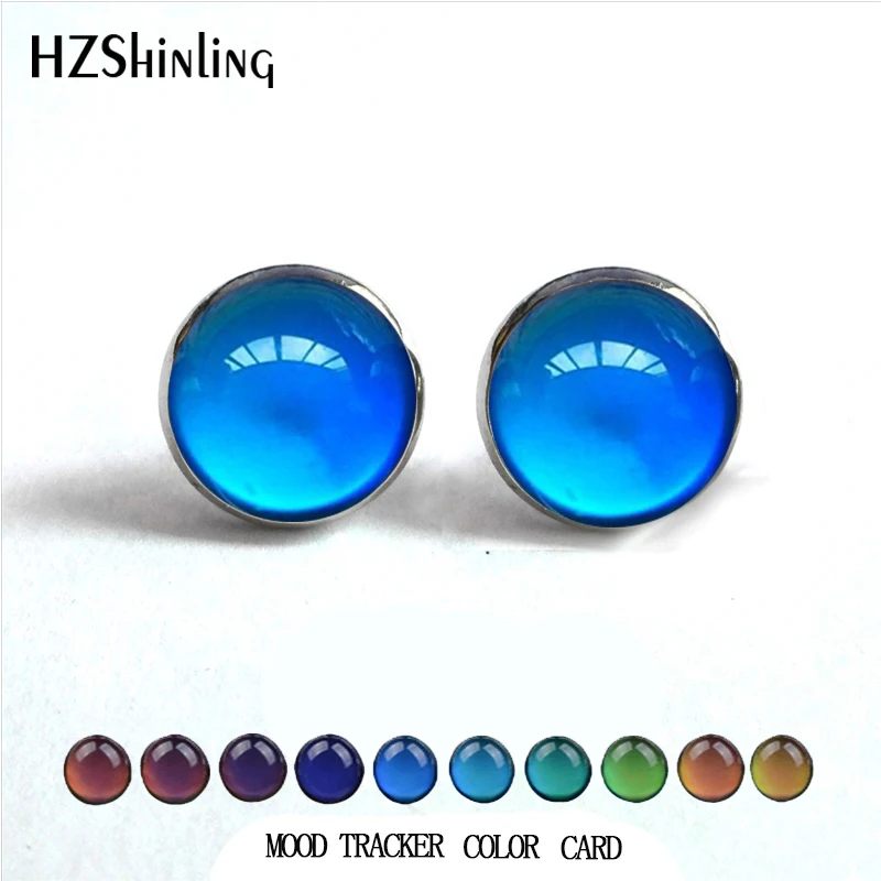 2020 NEW Style Mood Tracker Thermochromic Round Stud Earrings Temperature Sensing Discoloration Thermochromic Cabochon Jewelry