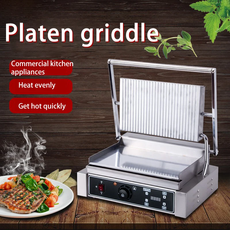 2200W Griddle Almighty Electric Heating Griddle Sandwich Barbecue Maker Grilled Stainless Steel Seafood Steak Pressing Machine