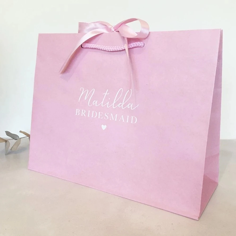 Personalised Pink Gift Bag with Ribbon. Bridesmaid Gift Bag. Flower Girl Bag. Bridal Party, Baby Girl, Hen do. Wedding Gift bag